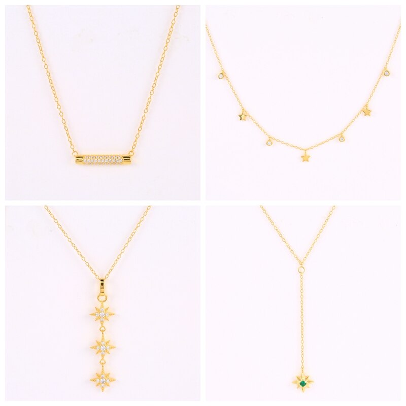 Aide 925 Sterling Zilver 18K Vergulde Hanger Ketting Koreaanse Stijl Delicate Lange Keten Zirkoon Star Charm Ketting Choker