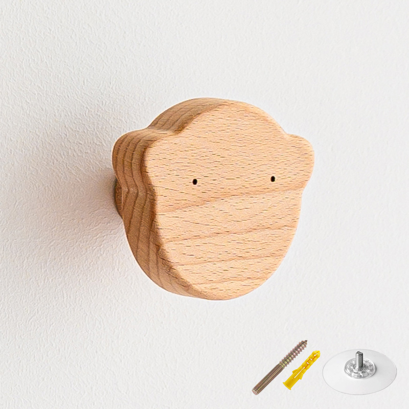 Ganchos de madera maciza para decoración de habitación, gancho de animales para colgar en la pared, gancho para llaves y abrigos, colgador de decoración del hogar, accesorios de baño y cocina, 1 Uds.: Gris oscuro
