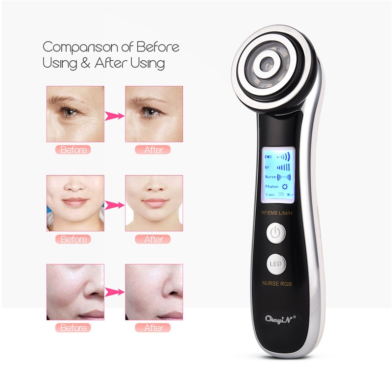 Rf ems led foton foryngelse massage maskine ansigtsløftning hud opstram enhed rynke fjernelse radiofrekvens ansigts massager  p46
