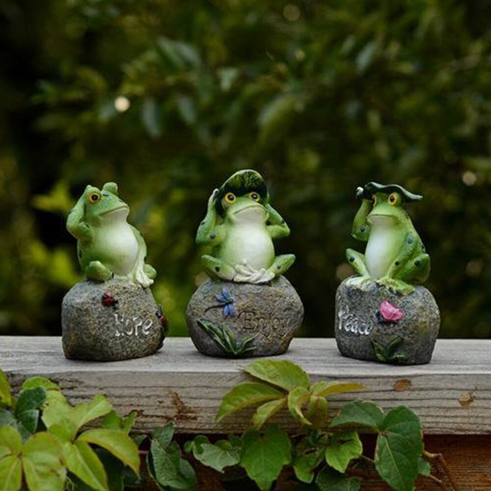 3 st/förpackning trädgård dekorativ harts groda sitter på sten juldekoration miniatyr trädgård djur trädgård staty utomhus figur