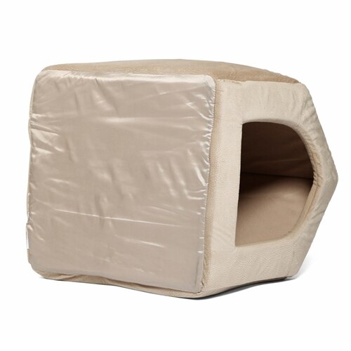 Pet Dog Cat Dome Bed Kitten Cave Cubby Cozy Baskets House Embossed Crate Warm Windproof Dog Puppy Kennel Cat Cushion Kitten Mat: Light brown / S