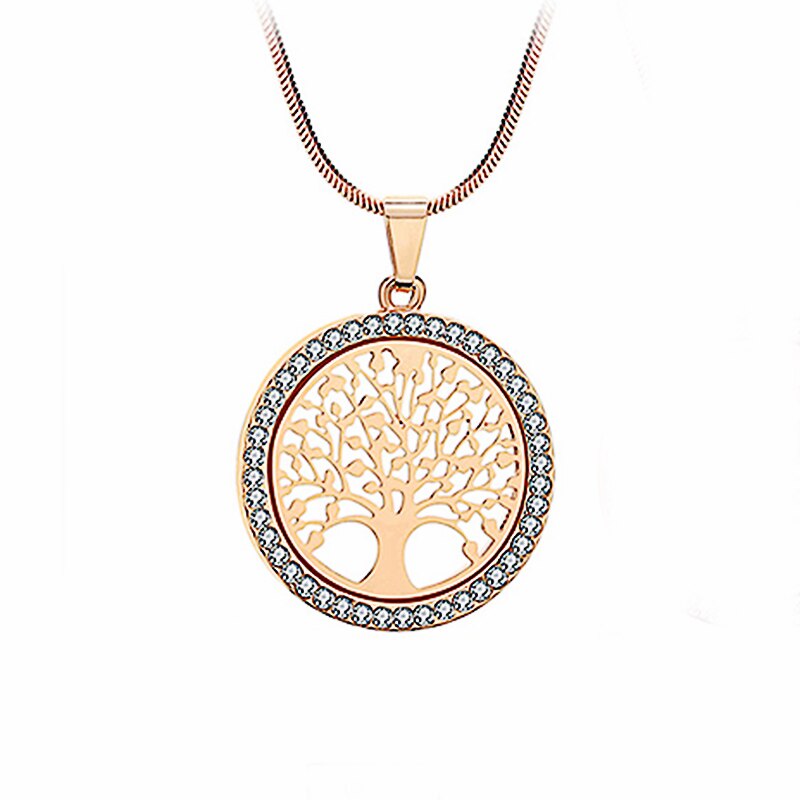 Mode Charme Boom van Het Leven Crystal Ronde Hanger Ketting Goud Zilver Kleur Bijoux Collier Elegante Vrouwen Sieraden: Golden color 2