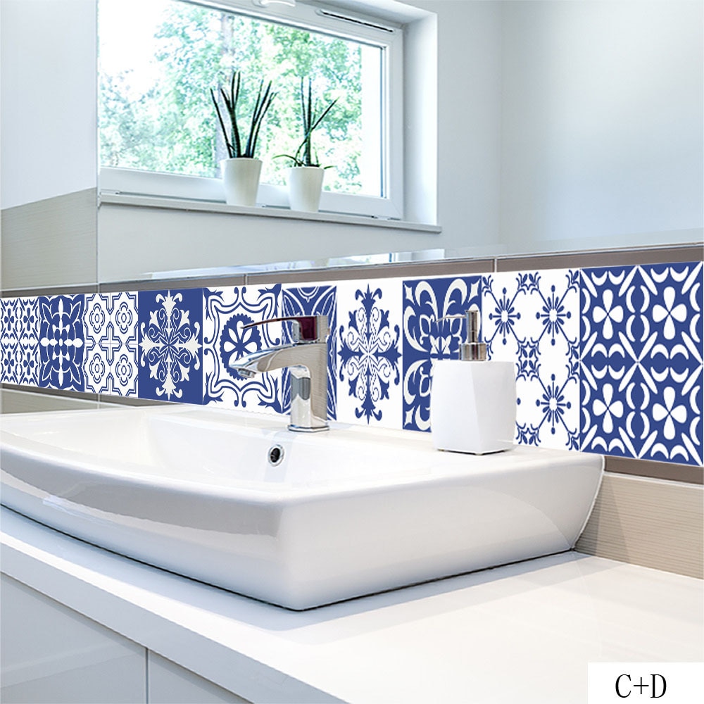 Mediterranean Style Tile Stickers Home Decor Living Room Kitchen Bathroom Decoration Self-adhesive Wallpaper Vinyl Mural Decals