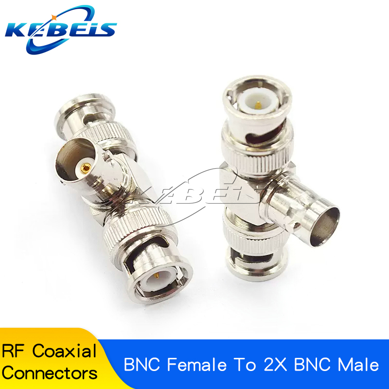 Conector BNC Q9 a BNC macho y hembra, Conector de ángulo recto de 90 grados, tipo T, divisor de 3 vías y 4 vías, adaptador RF doble macho y hembra, 1 piezas: Azul