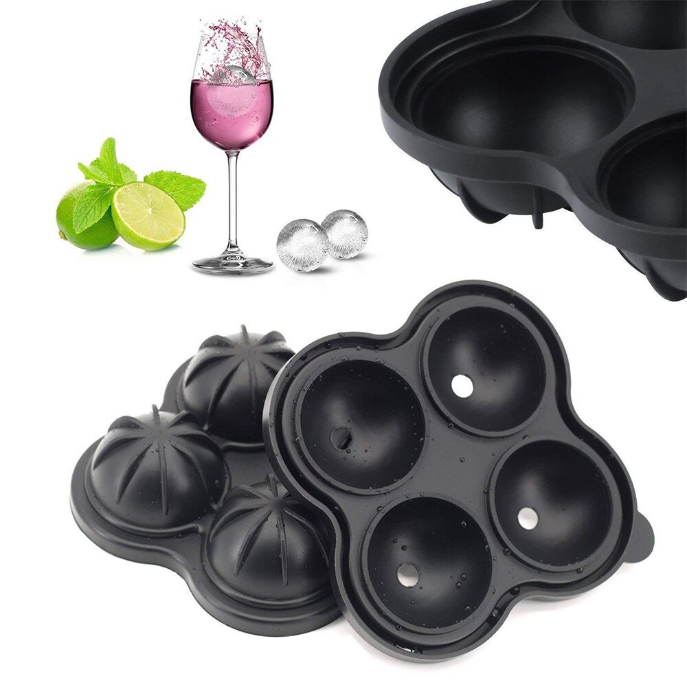 Silicone Multifunctional 4-Cavity Ball Ice Cube Maker Cocktail Whiskey Form For Ice Cubes Tray Ice Cream Mold Kitchen Tool