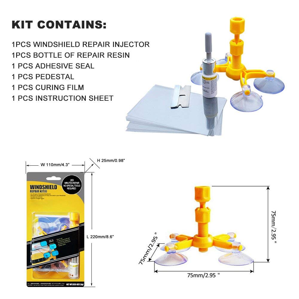 Car Windshield Repair Kit Stars Chip Repair Kit with Windshield Repair Resin for Fix Auto Glass Windshield Crack Chip Scratch