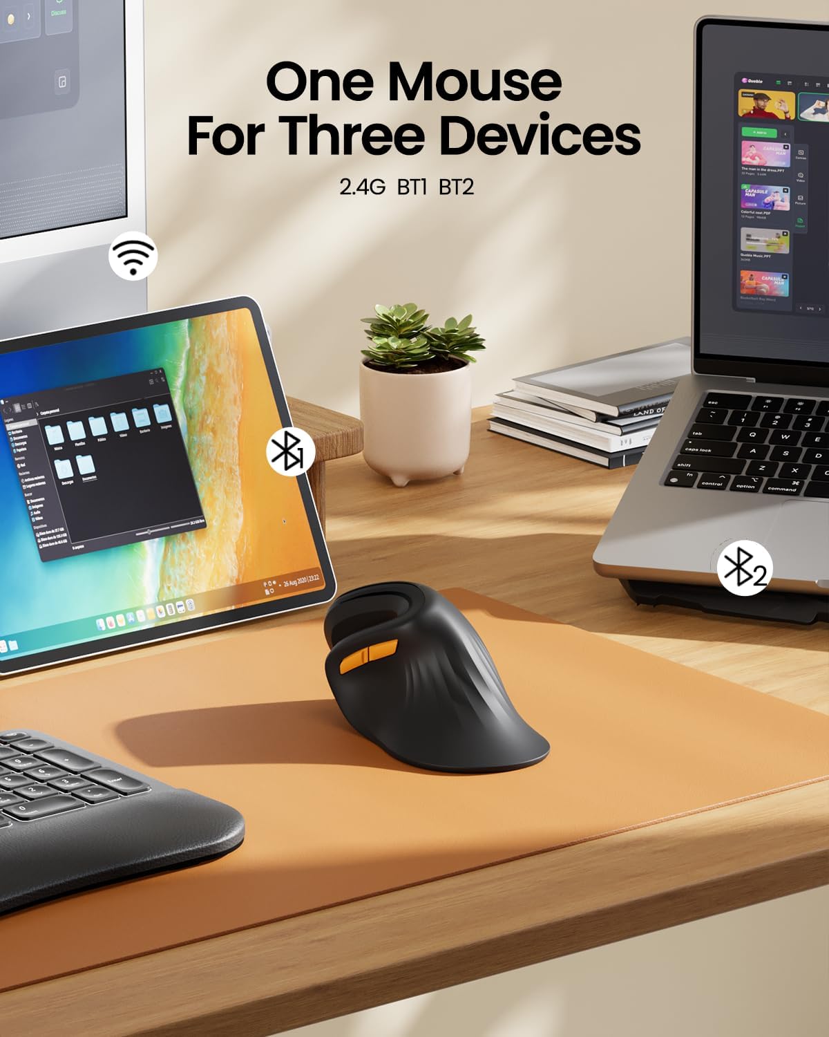 Ergonomic Mouse Wireless Vertical Mouse or Computer iPad Mac Windows 3 Adjustable DPI Multi-Device Connection