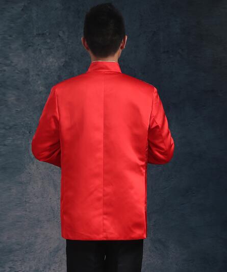 Chinese traditionele kleding bruiloft reed borduurwerk bruid kleding mannen tang pak vintage stand kraag tuniek pak