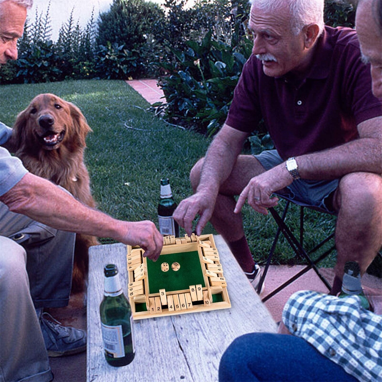 Shut The Box Dice Board Game 4 Sided 10 Number Wooden Flaps & Dices Game Set for 4 People Pub Bar Party Supplies