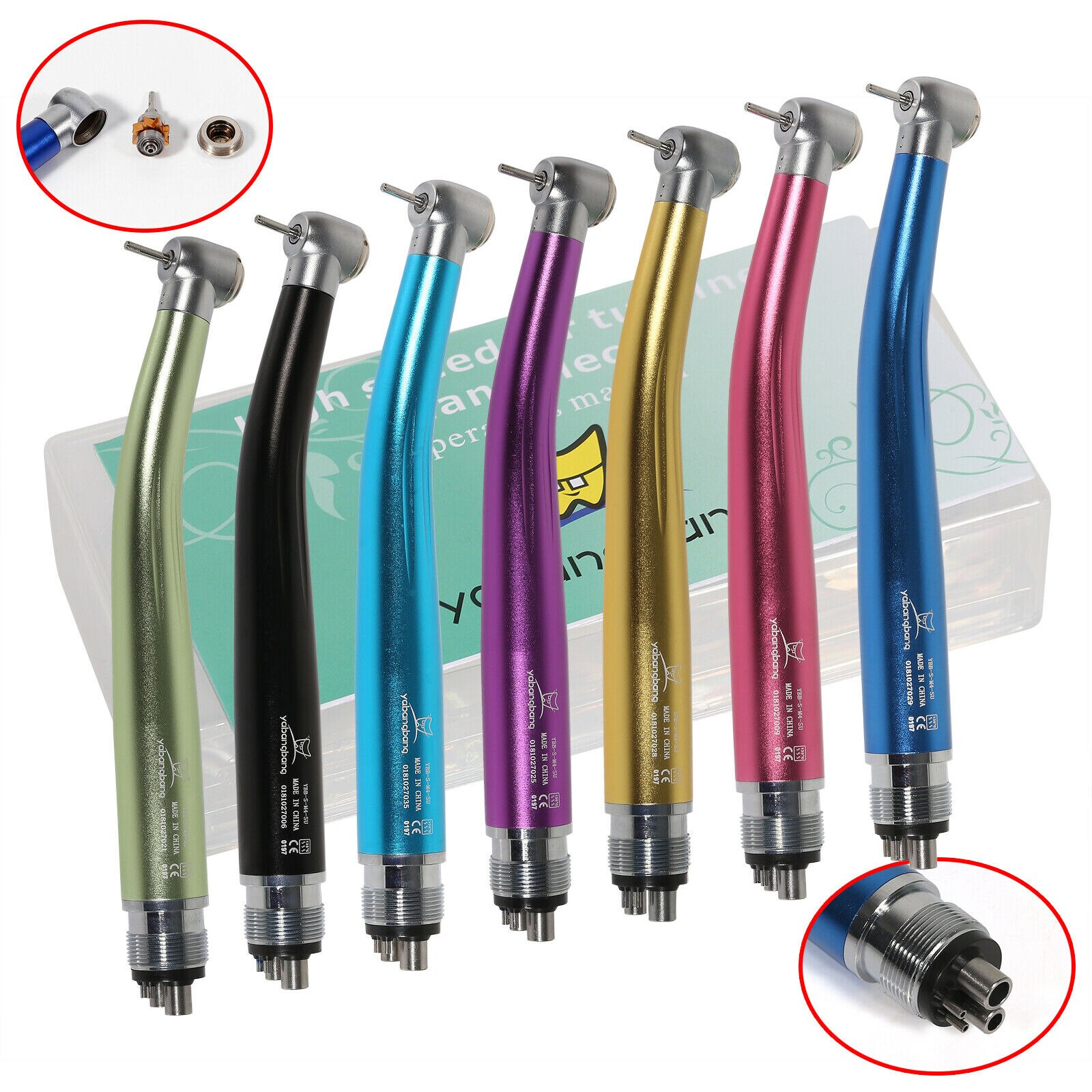 2/4Holes Dental High Speed Handpiece Push Button Standard Head Air Turbine Single Water Spring Rotor/Cartridge