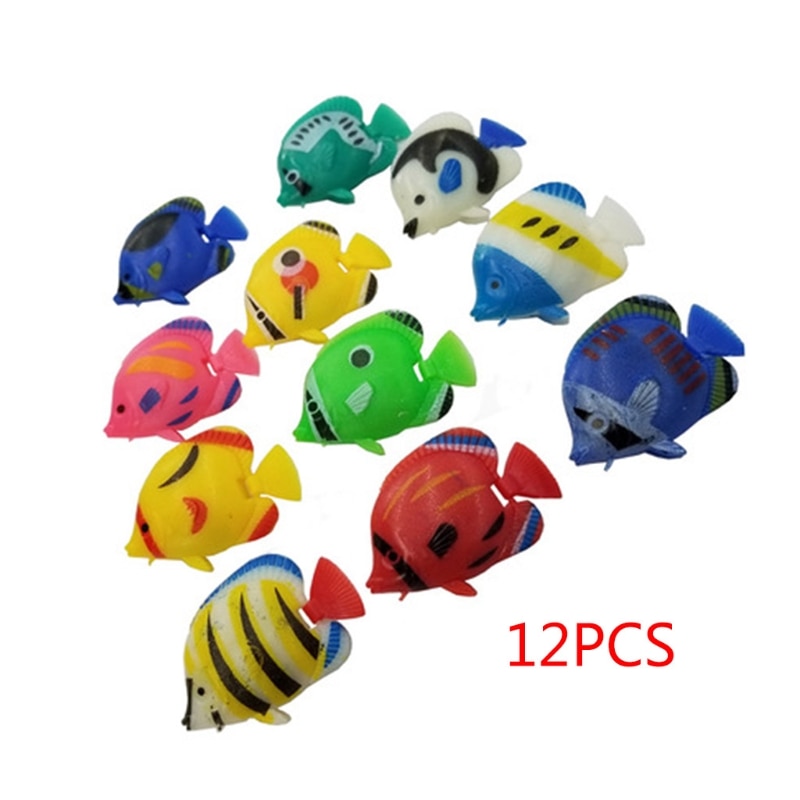 12Pcs Diy Drijvende Plastic Tropische Vissen Aquarium Decoratie Babybadje Speelgoed