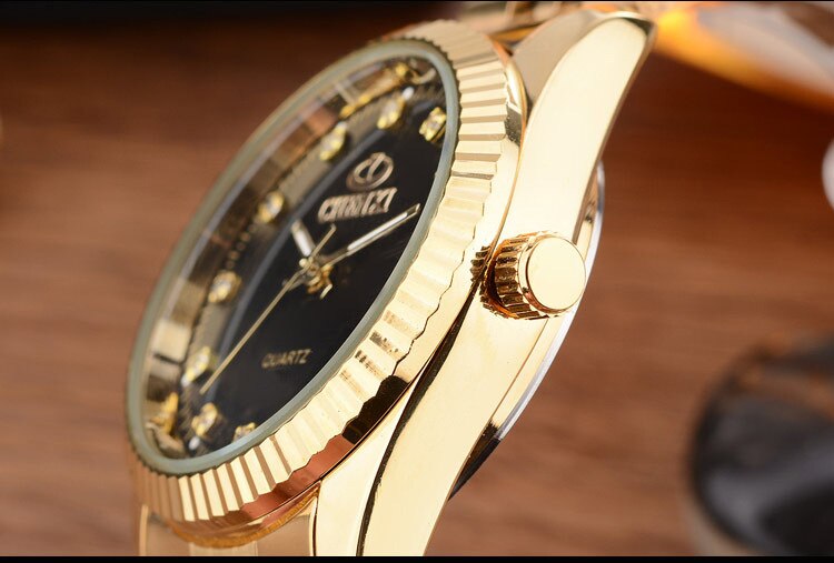 Chenxi Luxe Paar Horloge Golden Rvs Liefhebbers Horloge Quartz Horloges Voor Vrouwen &amp; Mannen Analoge Horloge