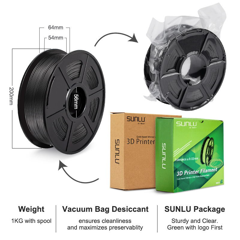 SUNLU-filamento conductor ABS para impresora 3D, 1KG, previene la acumulación de electricidad estática, consumible, Impresión de 1,75mm con carrete