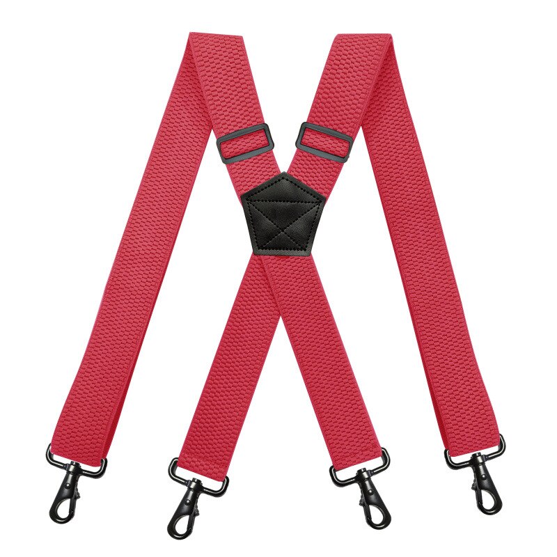 Deepeel 1pc 3.5*120cm Men's Braces X-shaped Corn Grain Stretch Wide Suspenders Black Hook Buckle 4 Clip Straps Male Jockstrap: Red