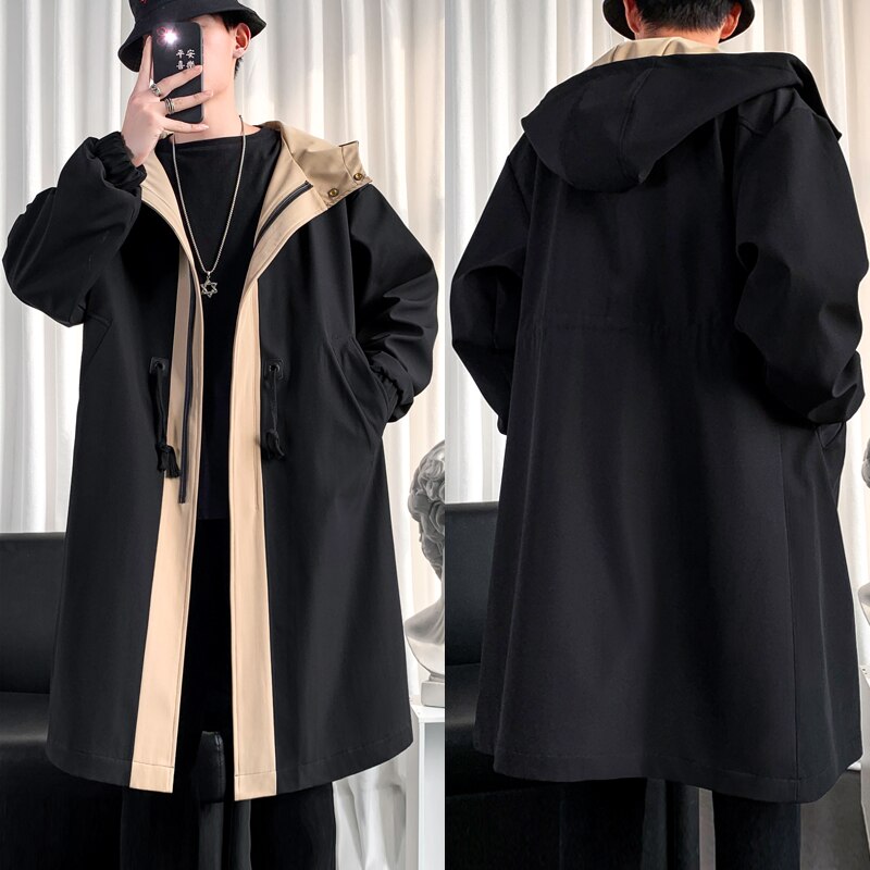 Trench-Coat Long à capuche pour hommes et femmes, Streetwear, veste Hip Hop, coupe-vent à la , printemps automne