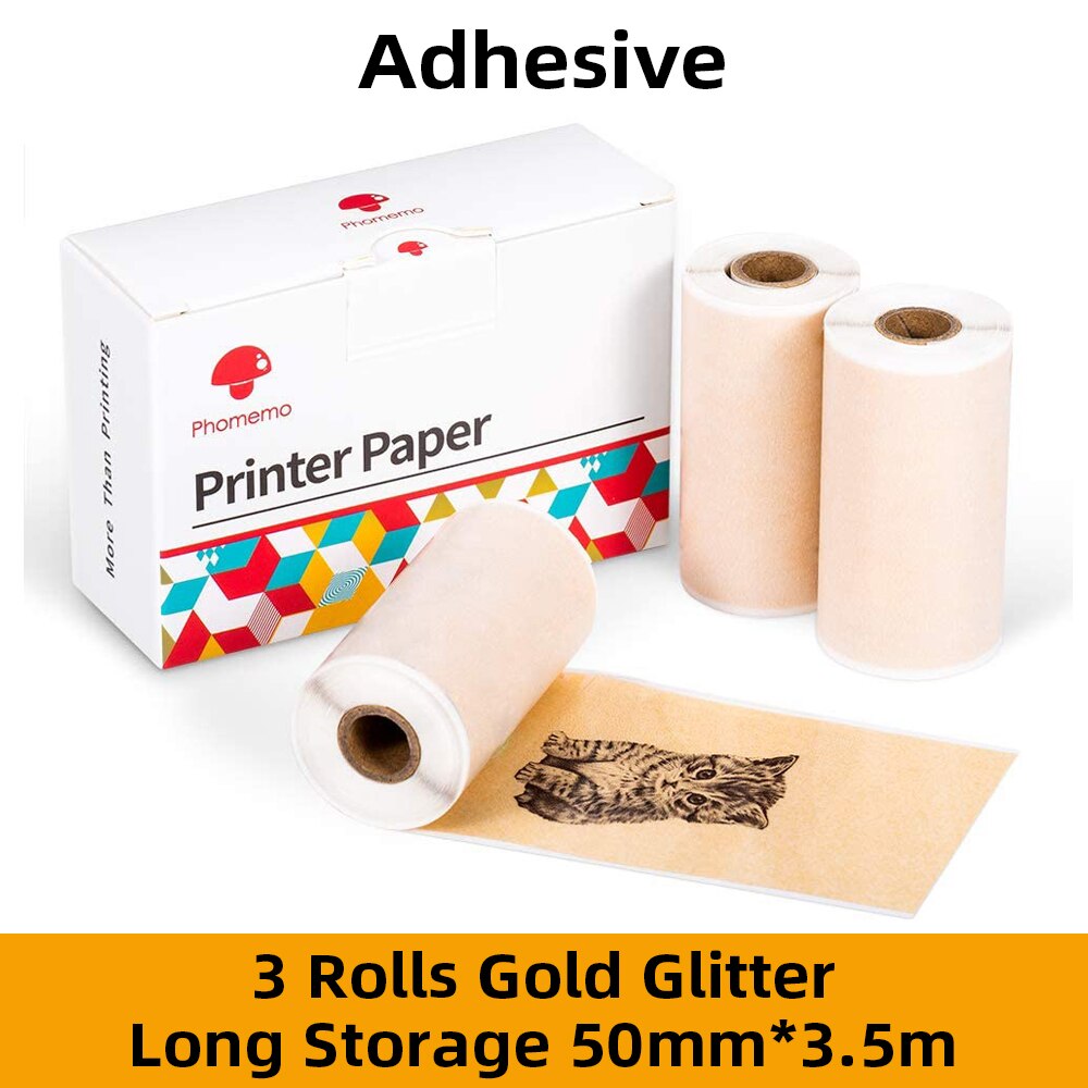 Papel Phomemo Sticky Thermisch Papier Printable Foto Papier Voor M02/M02S/M02Pro Mini Printer: Gold Glitter