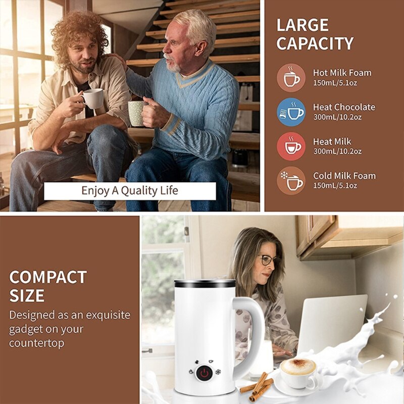 Stainless Steel Milk Frother Electric Heater Automatic 4-in-1 Milk Steamer for Coffee Latte Chocolate Milk Warmer