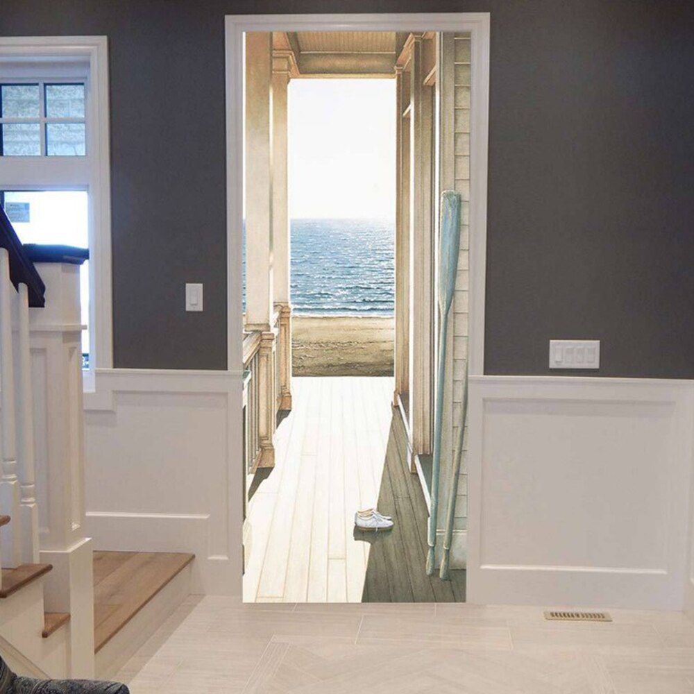 3D Door Sticker European Style Wall Mural Art Wallpaper Poster Door Stickers Self Adhesive Removable Home Door Decals Bedroom