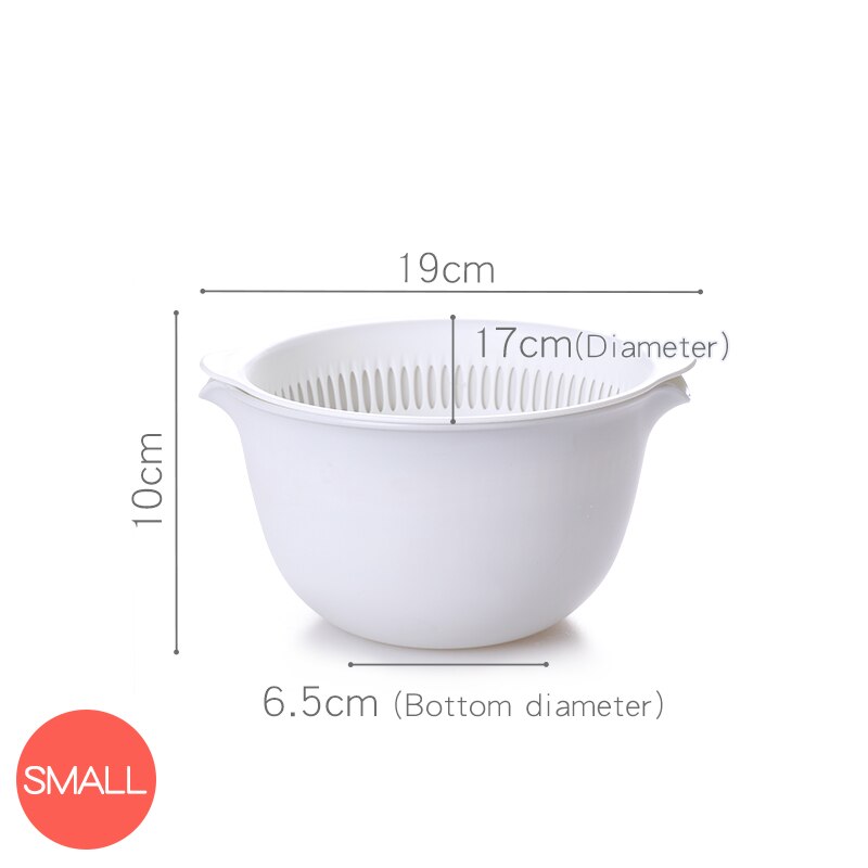 Drainage storage basket Kitchen storage basin Wash vegetable fruit box Double layer Wash basin Drain Desktop fruit basket Plain: Small White
