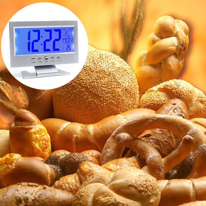 LCD Digital Time Alarm Clock Multifunction Snooze Calendar Temperature Night Display Sound Activated Table Clock