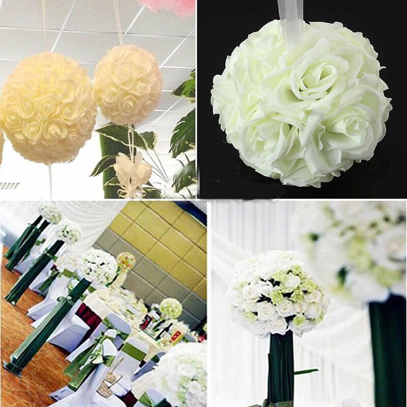 6 "hvid lyserød kunstig silke rose kysse blomsterkugler buket centerpiece pomander fest bryllup centerpiece dekorationer