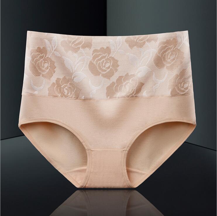 taille haute coton pleine grande taille slips pour les femmes 7398 # taille L-3XL: apricot / XXL
