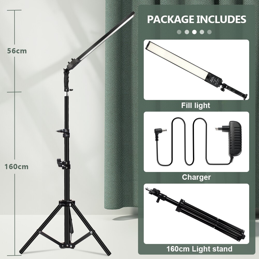Led Bi-Kleur Vullen Licht Kit Dimbare 3200-5500K Fotografie Verlichting Met 160Cm Statief Lange Strips handheld Selfie Make Lamp: Light withTripod