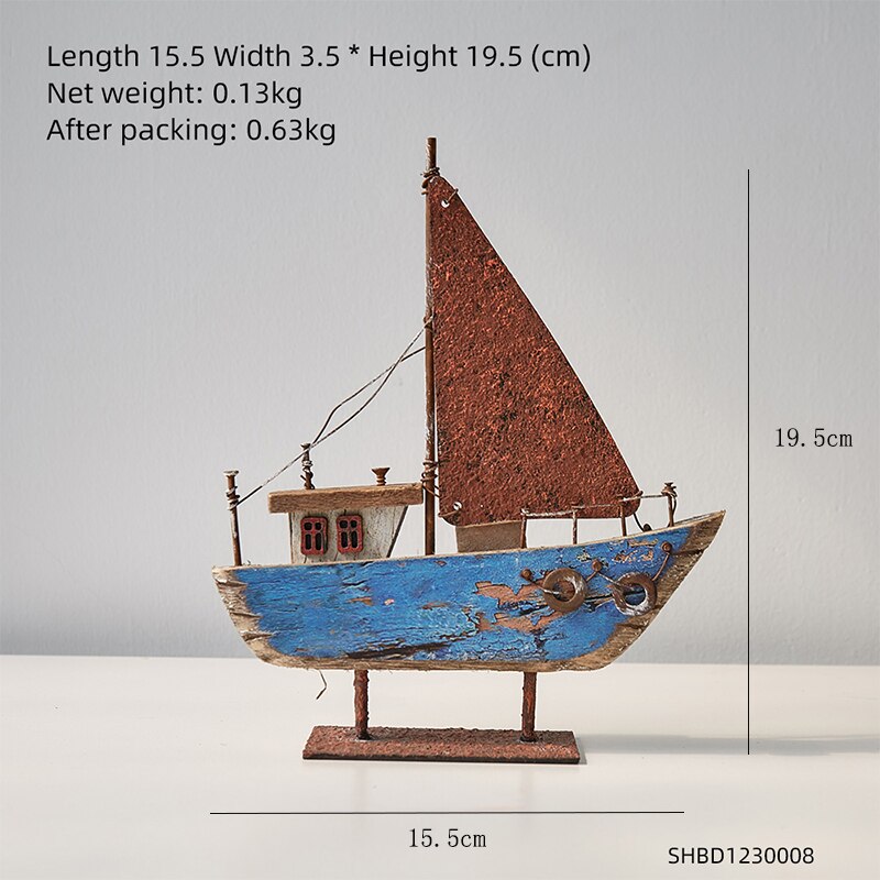 Wooden Ship Model Modern Home Decoration Iron Retro Sailboat Figurines Office Desk Decorative Birthday Christmas