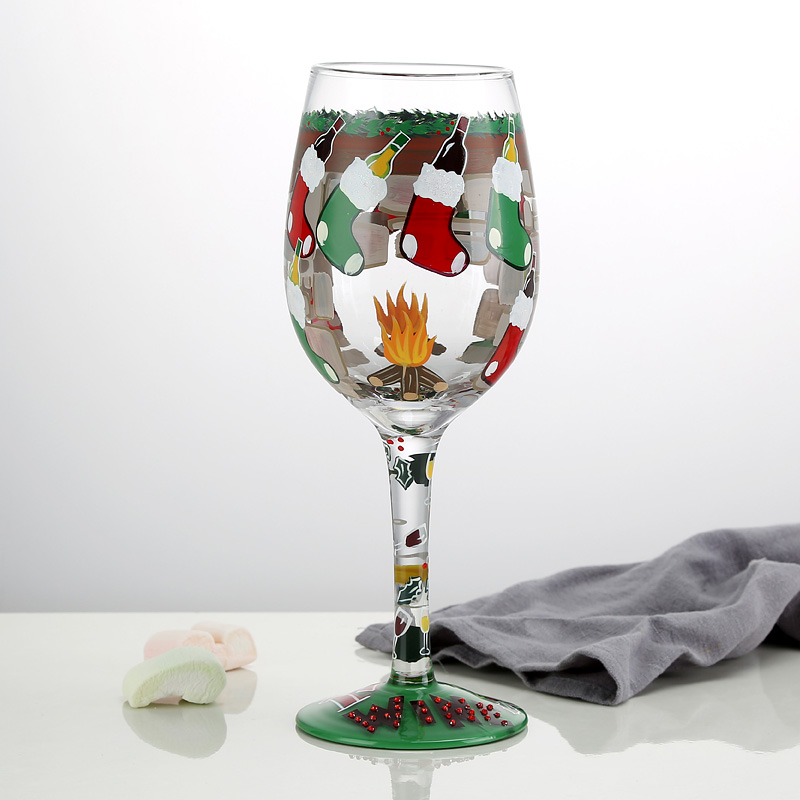 Verres à vin artificiels en verre cristal, de noël limité, peint à la main, père noël, licorne, tasse peinte: Stocking 500ml