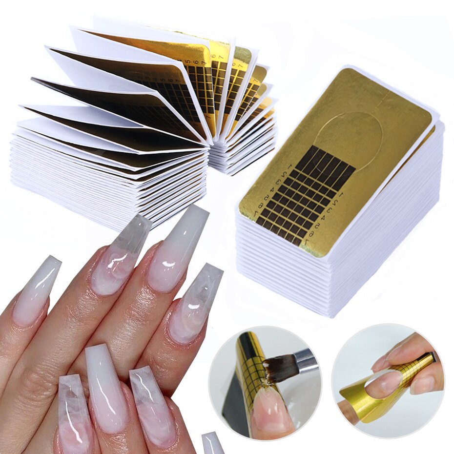 100Pcs Gold Vierkante Acryl Nail Art Uitbreiding Tips Vorm Nail Sticker Polish Gel Nail Art Folies Gids Voor Manicure gereedschap Gids