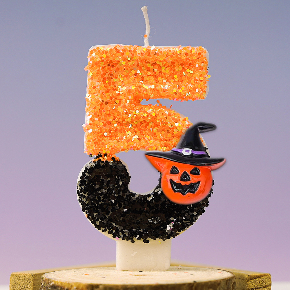 Świece urodzinowe na Halloween Jesienne dekoracje na imprezę tematyczną Halloween Żółty kolor Brokatowa świeczka urodzinowa dla dzieci: śliwka