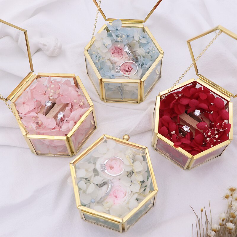 Desktop Sieraden Opbergdoos Vintage Geometrische Glas Comstics Make Organizer Diy Rose Flower Wedding Ring Vitrine