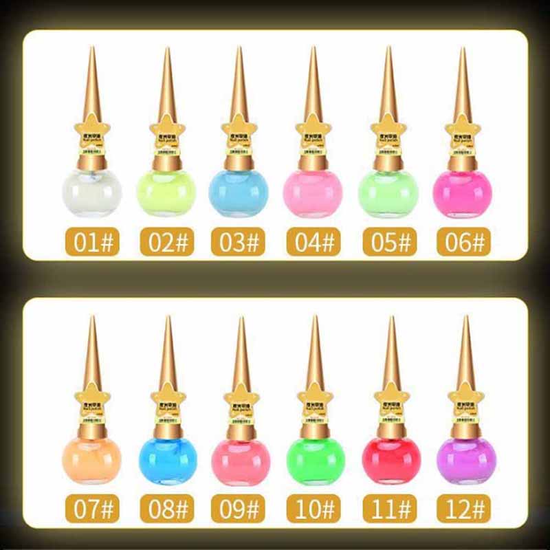 Vernis à ongles en Gel Fluorescent, Non toxique, 12 couleurs, néon lumineux, 14ML, à la , brille dans la nuit, pour femmes et enfants
