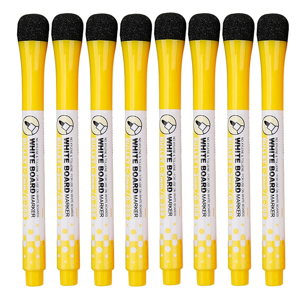 Bolígrafo magnético de pizarra blanca, rotuladores borrables de pizarra blanca seca, borrador magnético, suministros escolares de oficina, 8 colores disponibles, 8 unids/lote: yellow