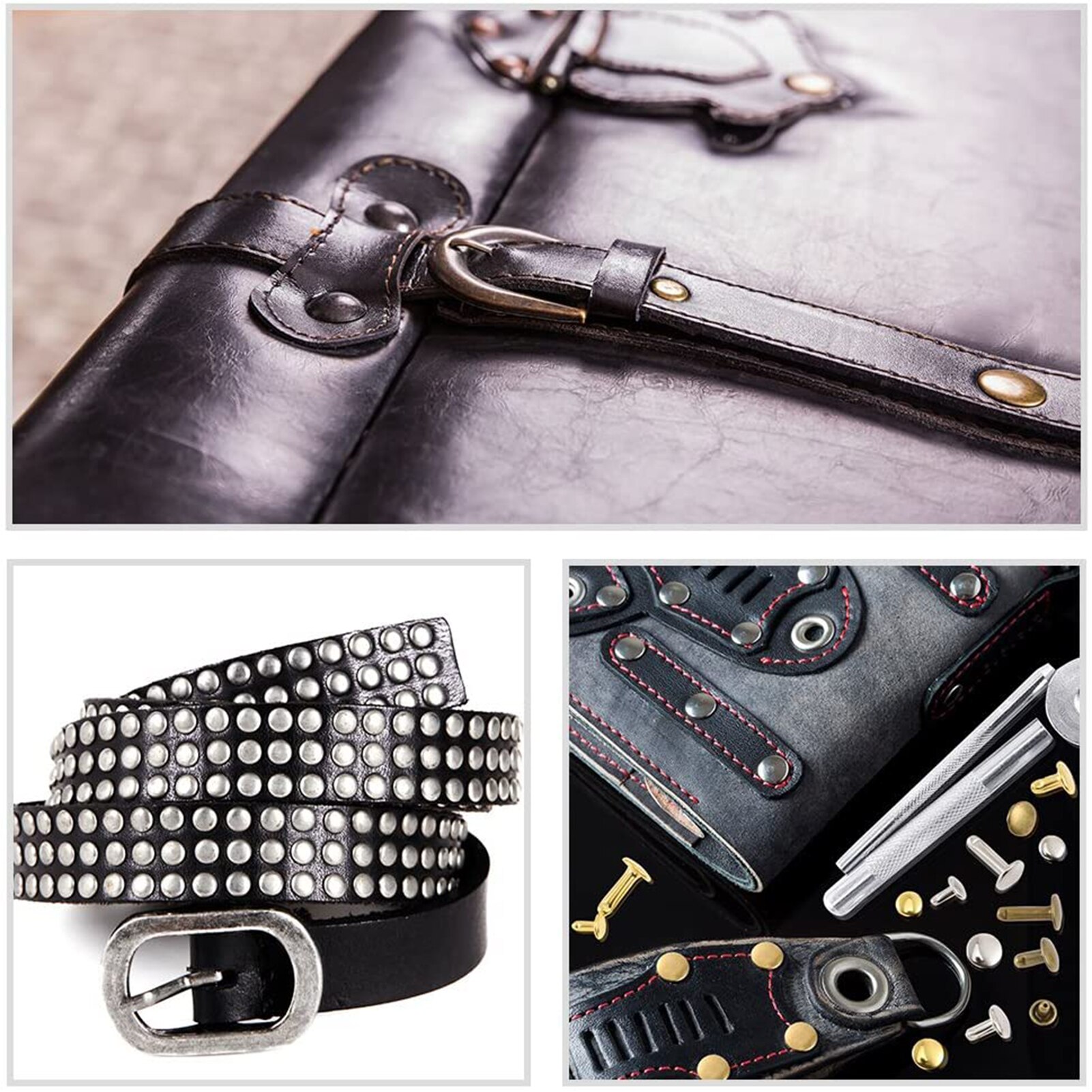 360 Sets 3 Sizes Leather Rivets Double Cap Rivet Tubular Metal Studs with 4 Fixing Set Tools for DIY Leather Craft