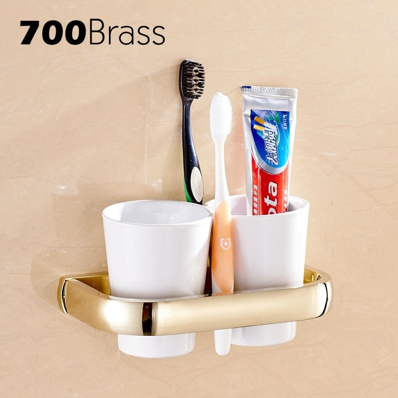 Porte-tasses Double en laiton, support mural, moderne, étagère dorée de luxe, porte-gobelet, porte brosse à dents