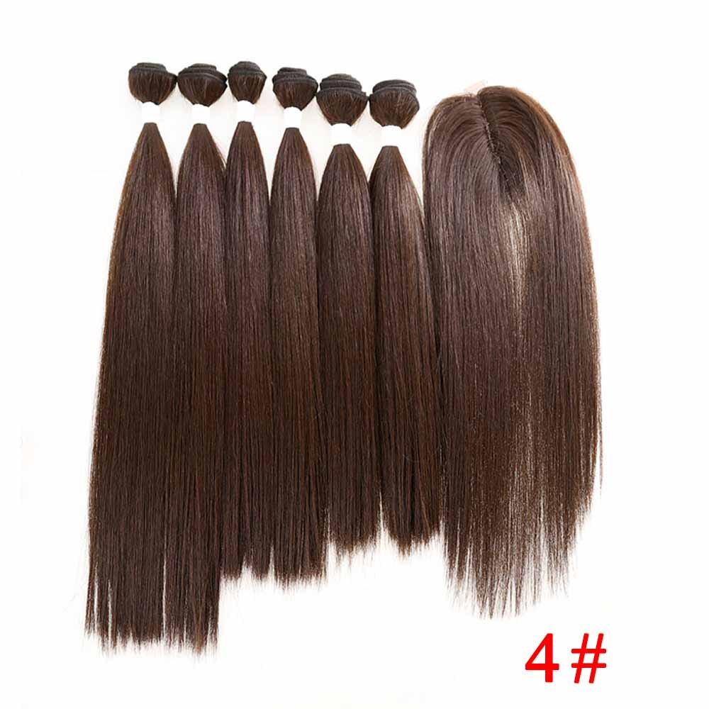 Ombre Bruin Yaki Rechte Synthetisch Haar Bundels Met Sluiting 14-18Inch Soku Hoge Temperatuur Fiber Bundel Haar weven: #4