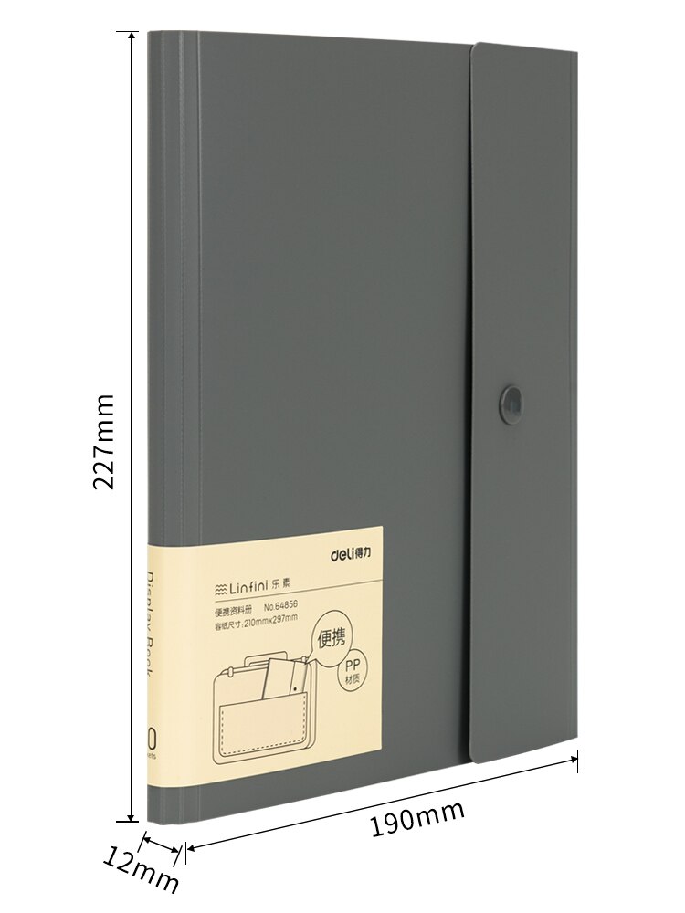 Deli 20/30 Pockets A4 Information Booklet A5 Display Book Office School Students Supplies File Paper Document Organizer Folder: 30page gray