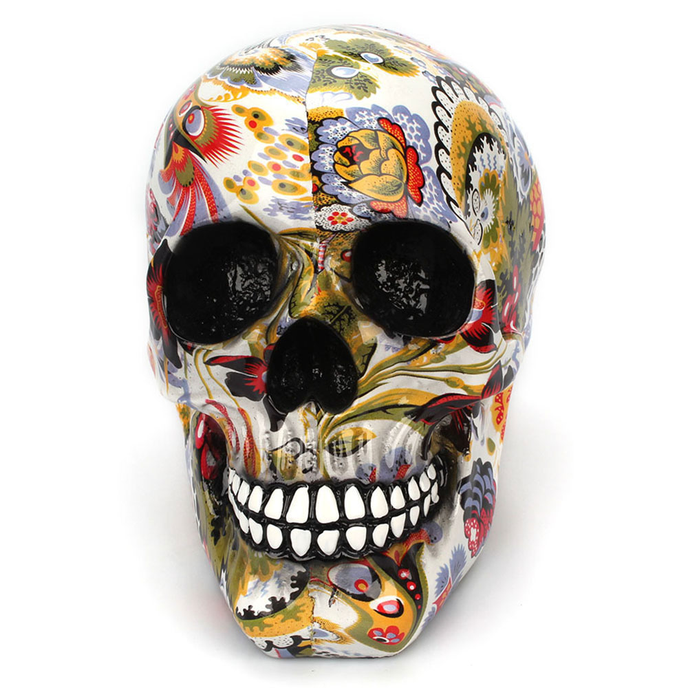 Horror Schedel Decoratie Hars Menselijk Skelet Schedel Kleur Bloem Schilderen Halloween Home Bar Tafel Desktop Decoratie Craft
