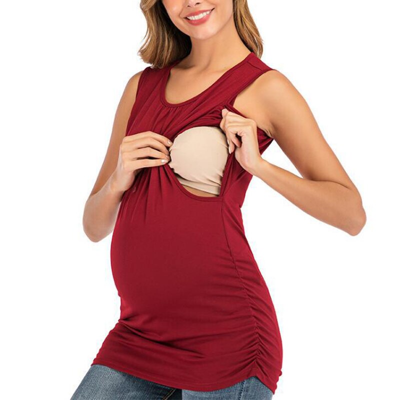 Summer Solid Color Womens Maternity Clothes Tank Tops Sleeveless Breastfeeding Pregnancy Clothing Premama Camis Tops Plus Size: B / S