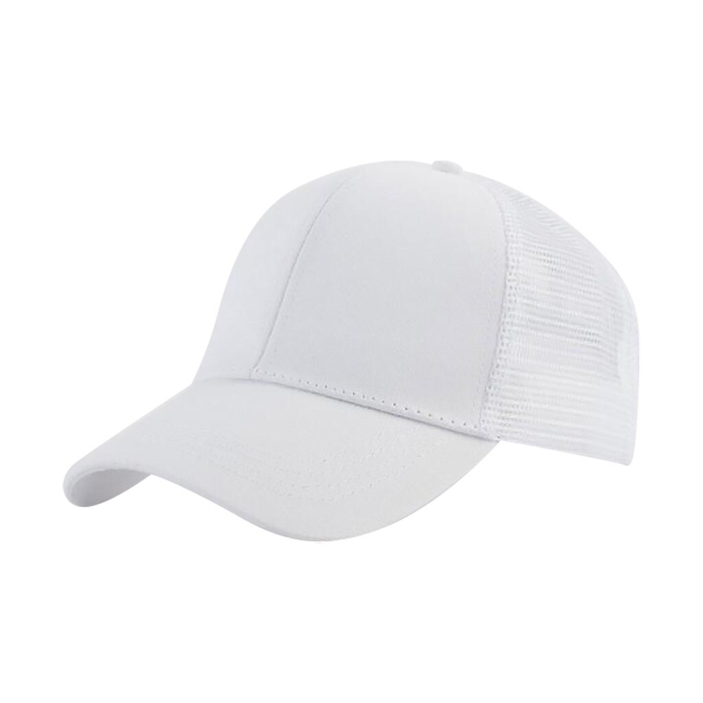 Solid Ponytail Baseball Cap Women Snapback Dad Hat Mesh Trucker Caps Messy Bun Summer Hat Female Adjustable Hip Hop Hats: White