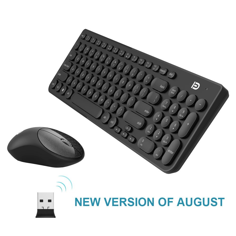 Wireless Keyboard and Mouse Combo, FD iK6630 2.4GHz Cordless Cute Round Key Smart Power-Saving Whisper-Quiet Slim Combo for PC