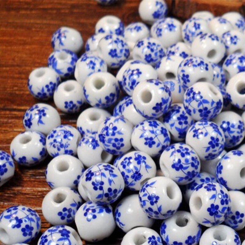 50Pcs 10mm Jingdezhen Big Hole Ceramic Beads Flower Porcelain Beads Handmade For Bracelet Making DIY Jewelry Making: 10