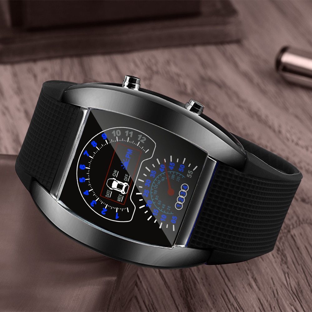 ! Reloj LED para hombre, a la reloj Digital, luz Flash Turbo, velocímetro deportivo para coche, medidor de Dial, reloj para correr