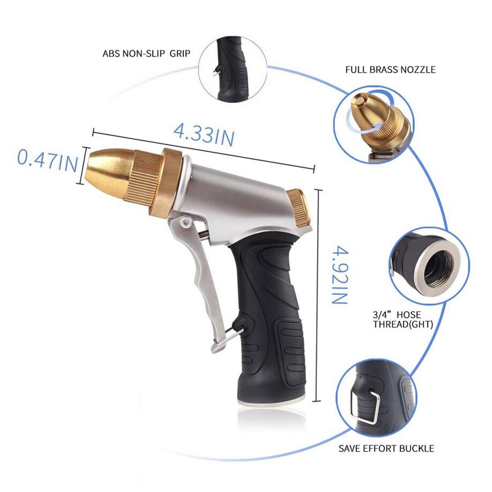 Heavy Duty High Pressure Garden Hose Spray Nozzle Head Adjustable 4 Patterns