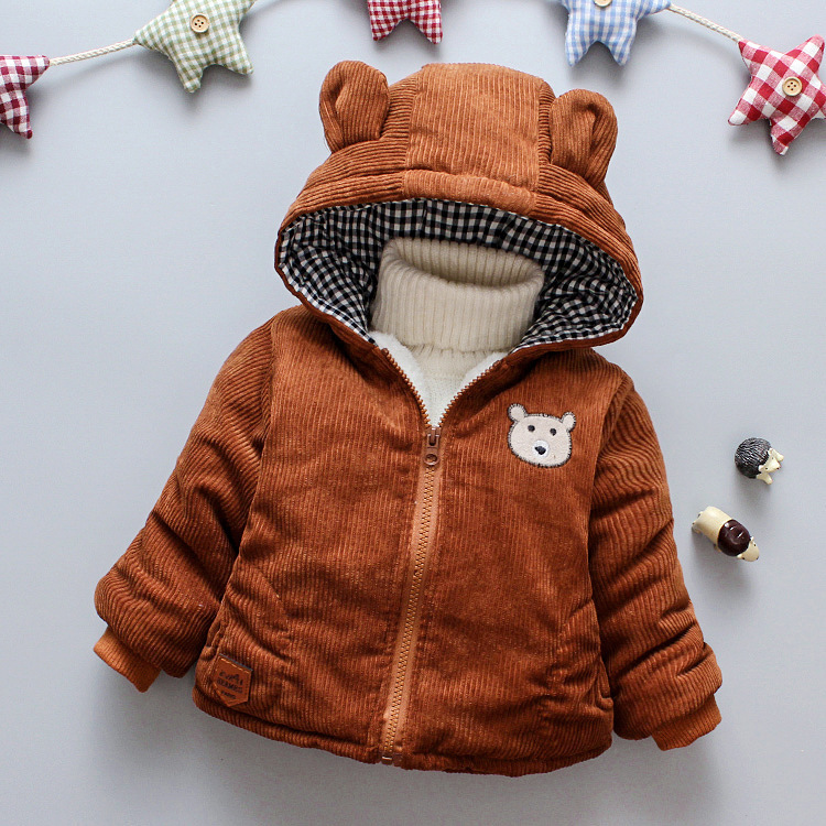 Baby Jongens Winter Jassen Baby Jongens Katoen Toevallige Cartoon Plus Fluwelen Bovenkleding Voor Peuter Jongens Kids Dikke Warme Hooded jassen: brown / 12m