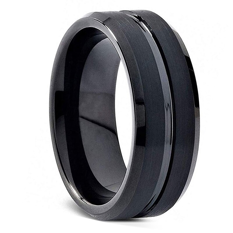 Fdlk Mode 8Mm Heren Black Ring Dunne Zwarte Lijn Vintage Wedding Engagement Anniversary Ring Sieraden Voor Mannen: 7