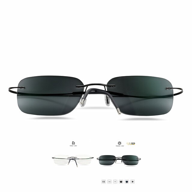 B Titanium Randloze Leesbril Meekleurende Grijs Zonnebril Mannen Vrouwen Outdoor Verziendheid Brillen 1.0 1.25 1.5 1.75 Lenzen: Black / +100