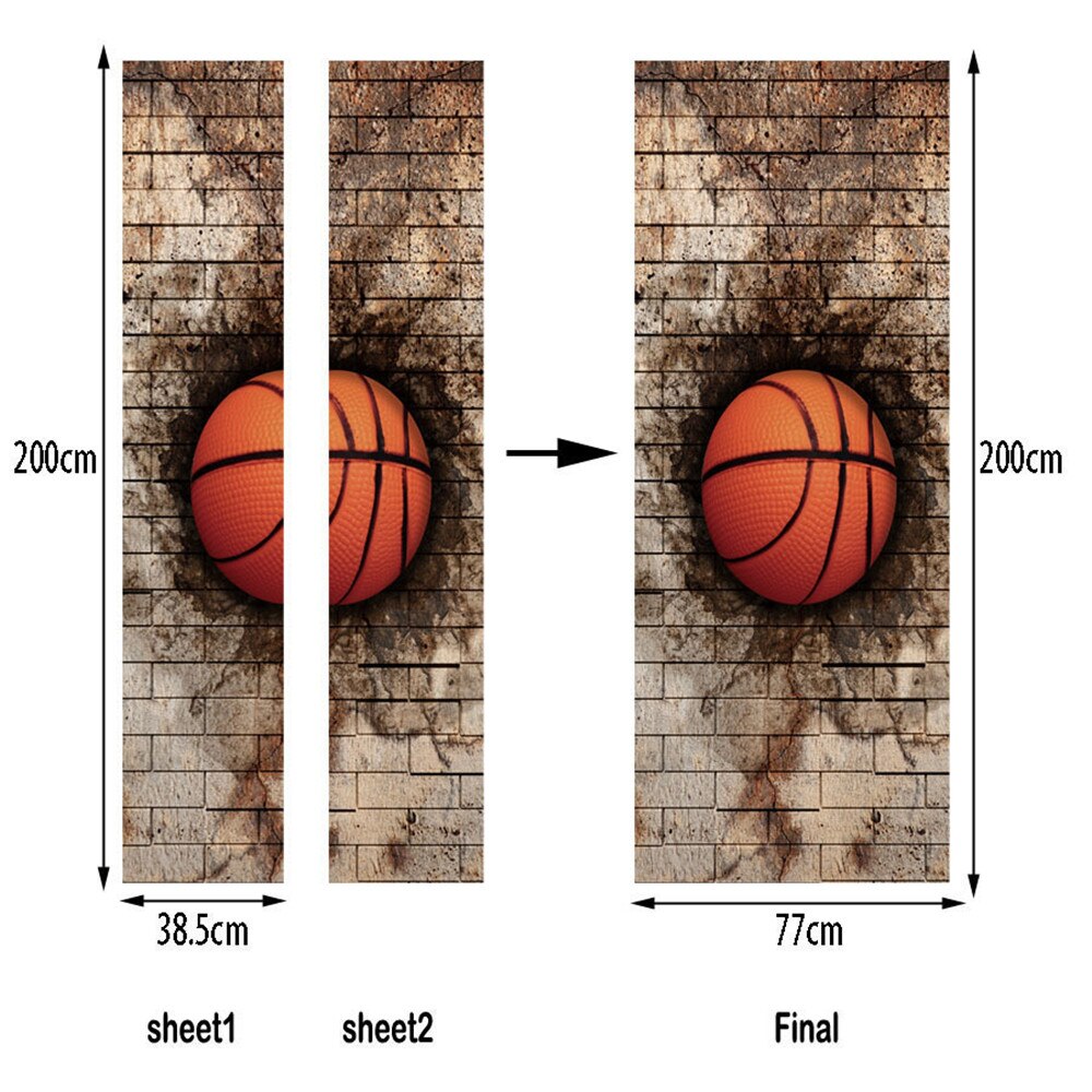 Pegatinas 3D de 77x200cm para puerta de baloncesto y pared de ladrillo para sala de estar, dormitorio, autoadhesivo de PVC, decoración del hogar, papel tapiz DIY, calcomanía Mural