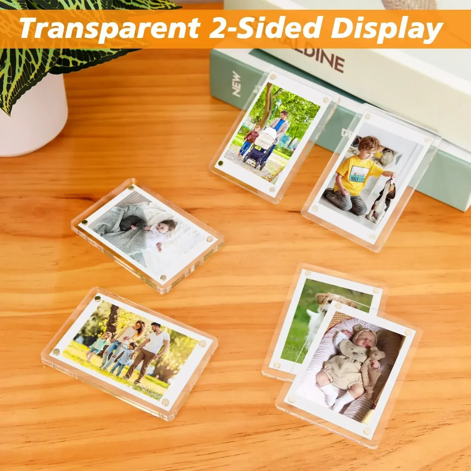 Magnetischer Bilderrahmen aus Acryl, Mini-Fotorahmen für den Kühlschrank, doppelseitiger Magnet, Brieftaschengröße, geeignet für Polaroid-Folie